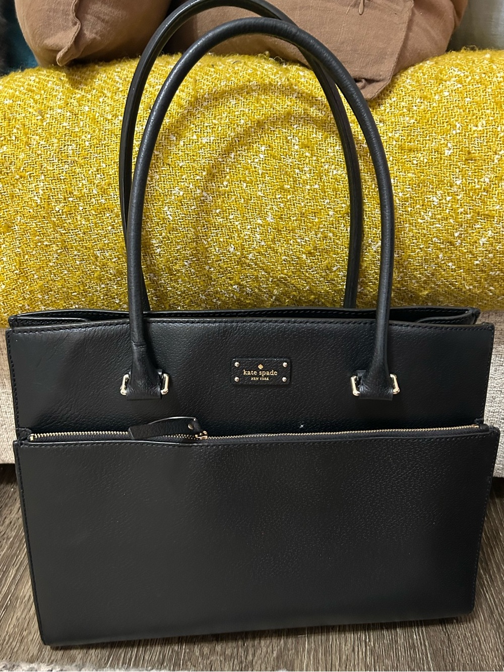 Kate Spade Black Leather Double-Handle Tote Bag